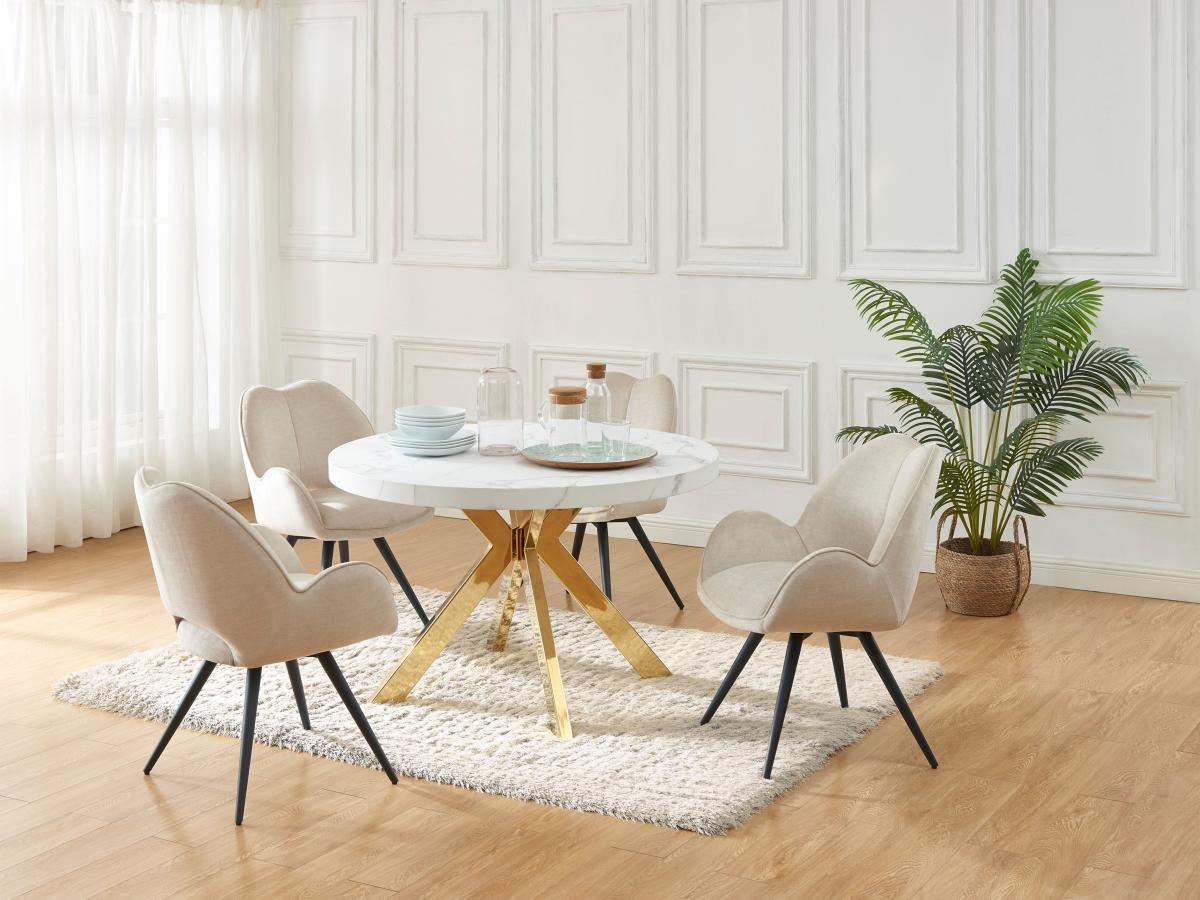 Vente-unique Tavolo da pranzo allungabile da 4 a 8 coperti in MDF e Acciaio Effetto marmo Bianco e Dorato - KOMONI  