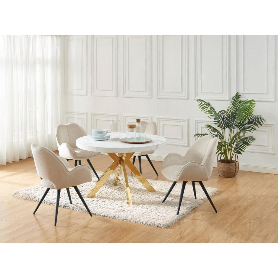 Vente-unique Tavolo da pranzo allungabile da 4 a 8 coperti in MDF e Acciaio Effetto marmo Bianco e Dorato - KOMONI  