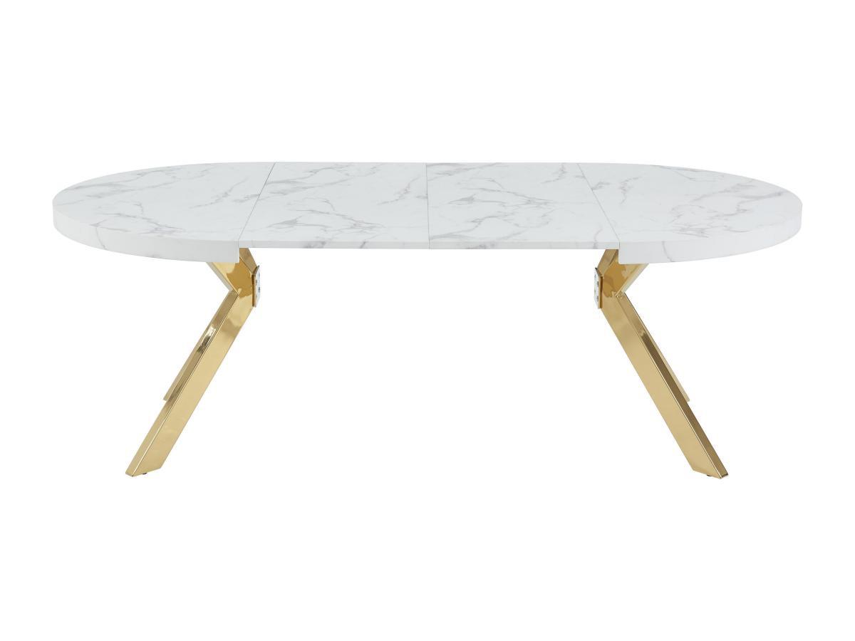 Vente-unique Tavolo da pranzo allungabile da 4 a 8 coperti in MDF e Acciaio Effetto marmo Bianco e Dorato - KOMONI  