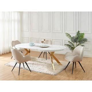 Vente-unique Tavolo da pranzo allungabile da 4 a 8 coperti in MDF e Acciaio Effetto marmo Bianco e Dorato - KOMONI  