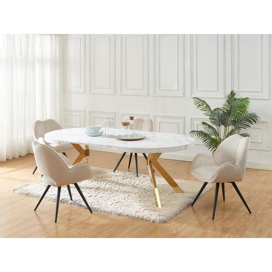 Vente-unique Tavolo da pranzo allungabile da 4 a 8 coperti in MDF e Acciaio Effetto marmo Bianco e Dorato - KOMONI  