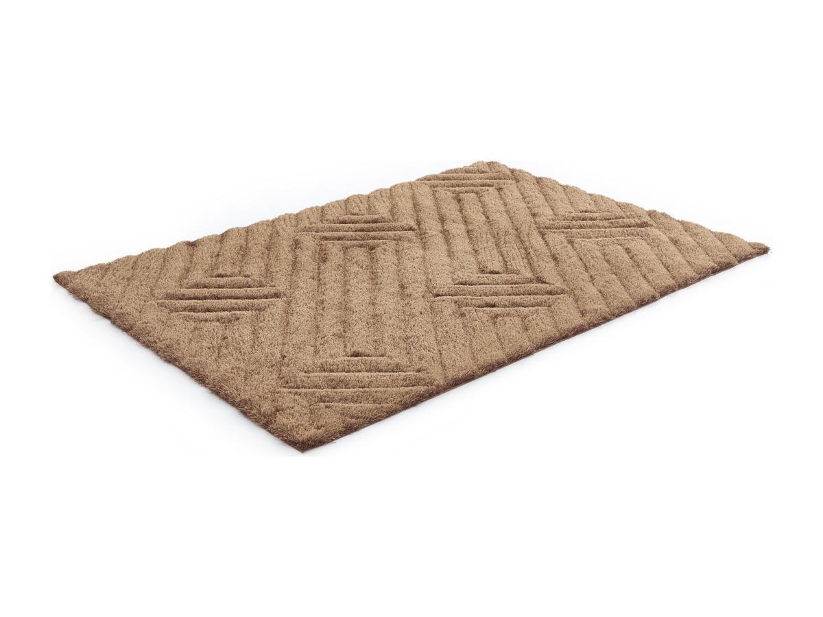 Vente-unique  Tapis shaggy en relief à poils longs - 160 x 230 cm - Marron - MAZE 