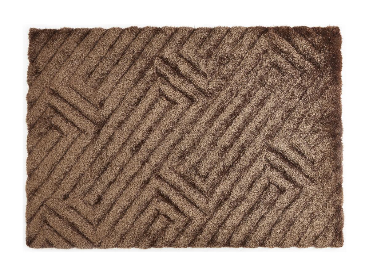 Vente-unique  Tapis shaggy en relief à poils longs - 160 x 230 cm - Marron - MAZE 