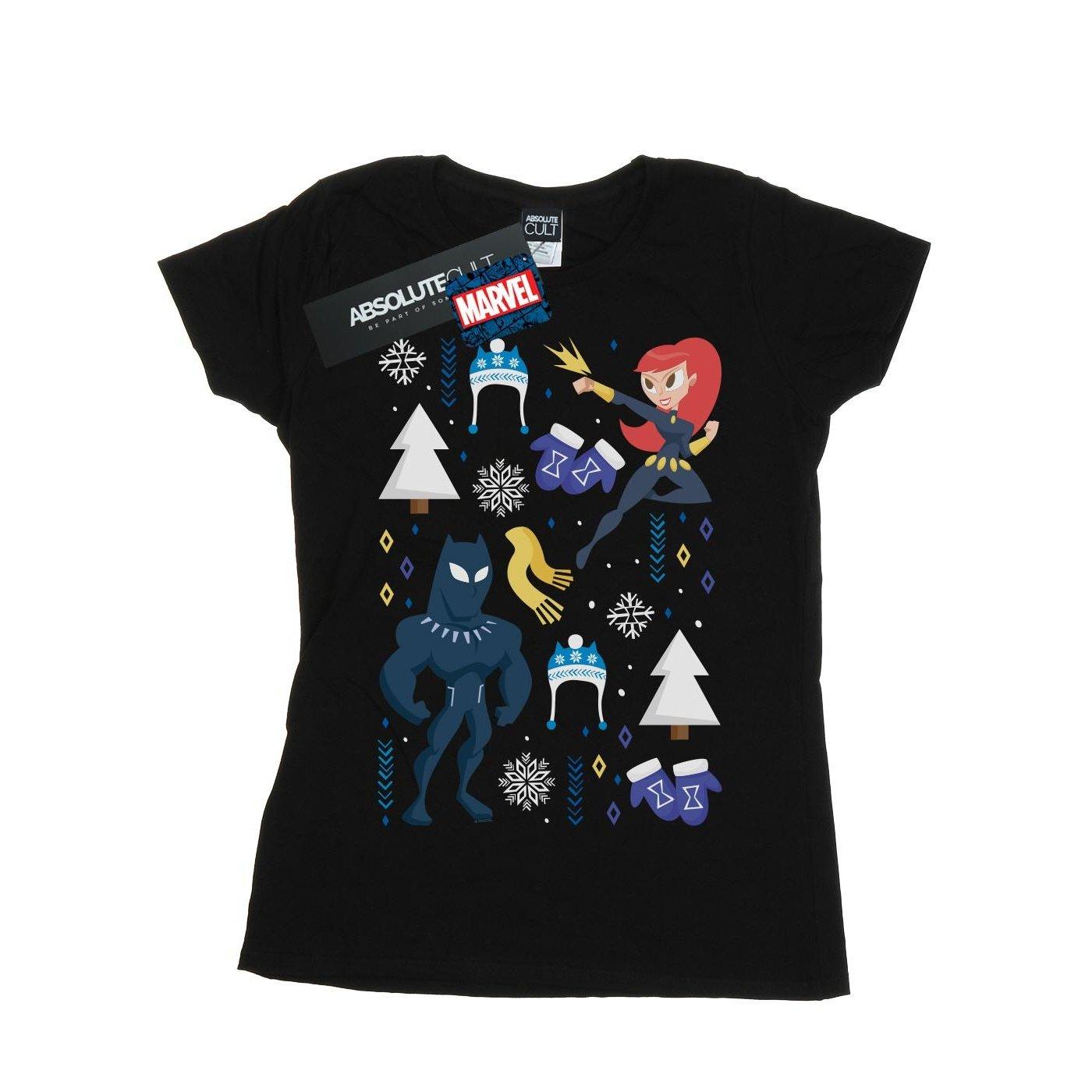 Image of Black Panther And Black Widow Christmas Day Tshirt Damen Schwarz XXL