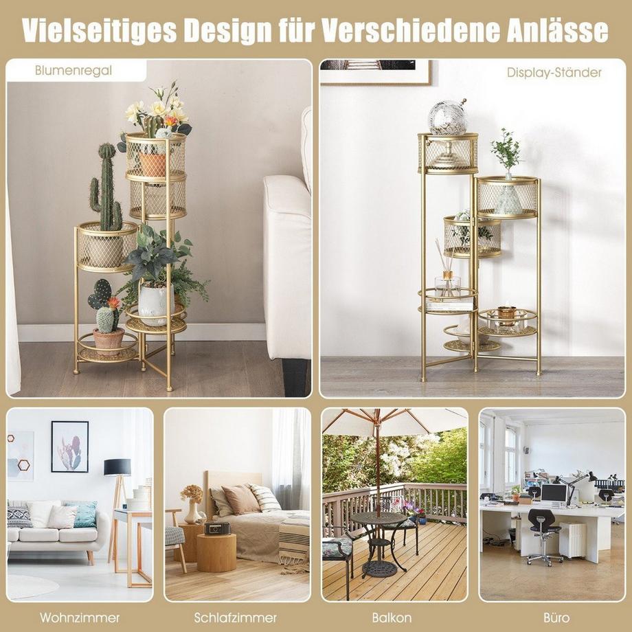 Northix 6 Etagen Metall Pflanzenständer mit Drehbares Design Blumentreppe Blumentopfhalter Gold  
