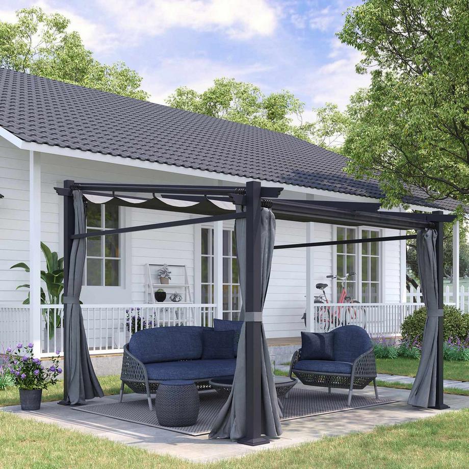 Northio Pergola 2,97X2,95M Wasserabweisender Pavillon Mit Sonnendach & Seitenteilen, Polyester, Dunkelgrau  
