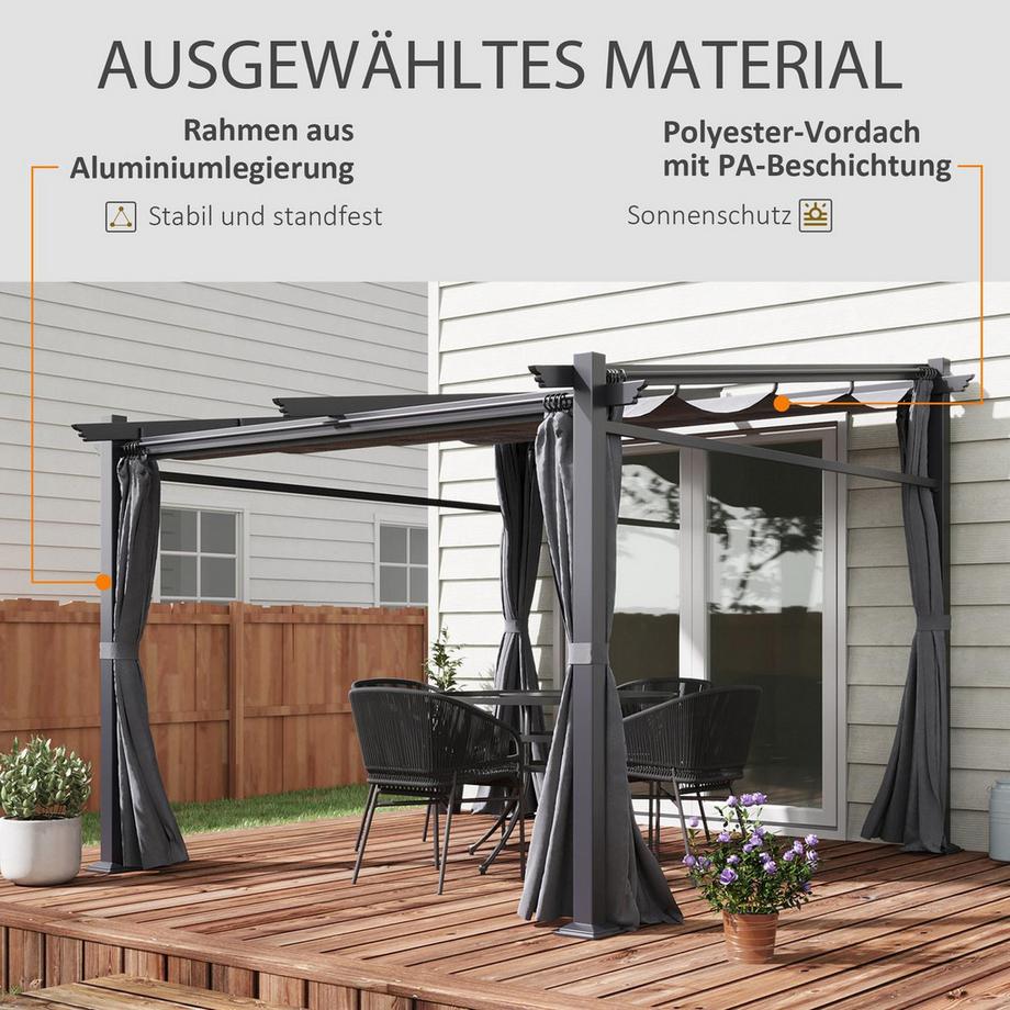 Northio Pergola 2,97X2,95M Wasserabweisender Pavillon Mit Sonnendach & Seitenteilen, Polyester, Dunkelgrau  