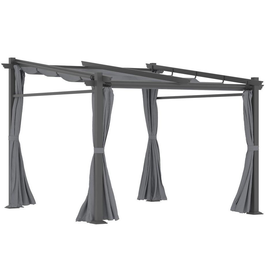 Pergola 2,97X2,95M Wasserabweisender Pavillon Mit Sonnendach & Seitenteilen, Polyester, Dunkelgrau