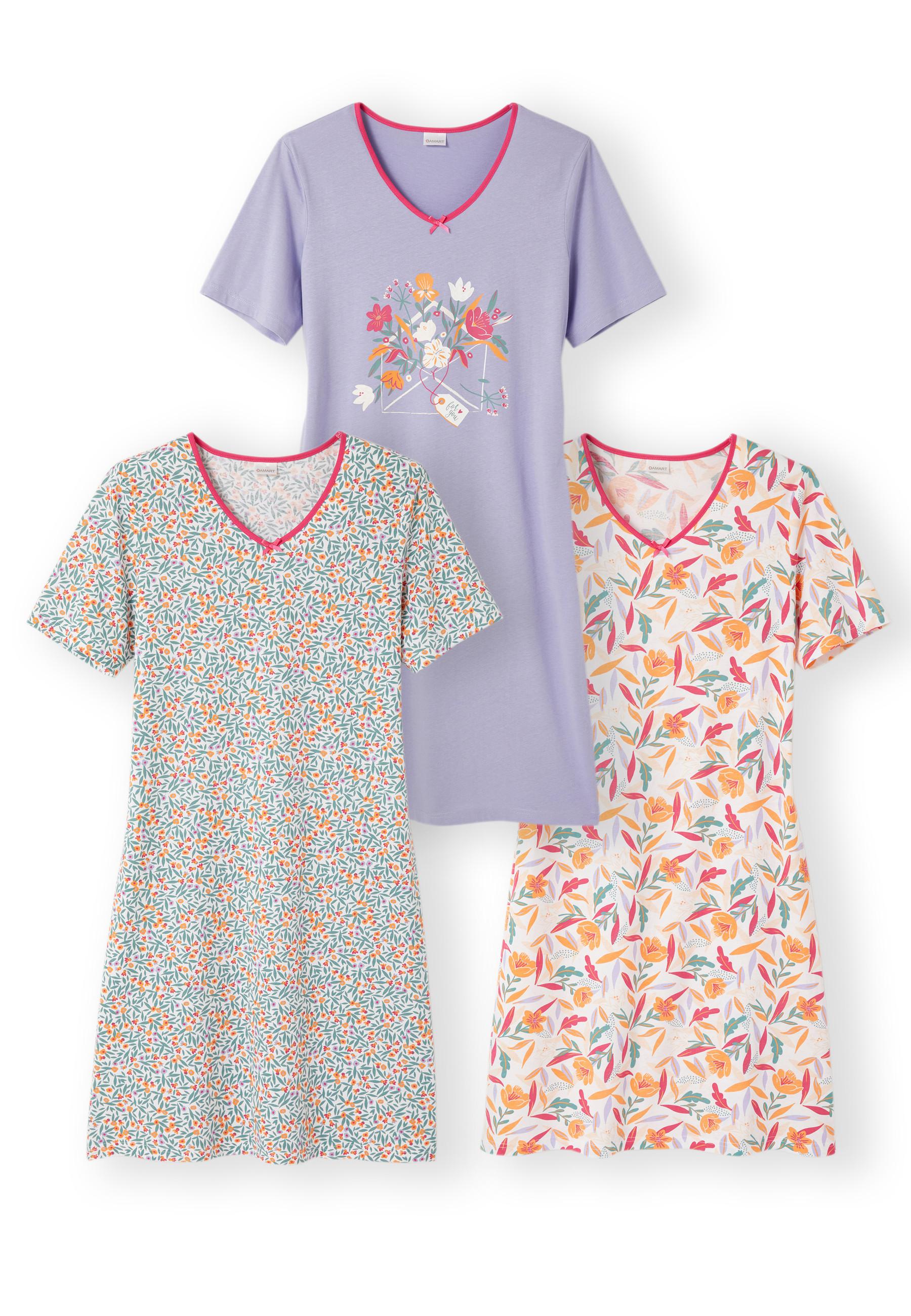 Image of 3er-pack Nachthemden, Kurze Ärmel, V-ausschnitt , 2 Körpergrössen. Damen Violett 34/36