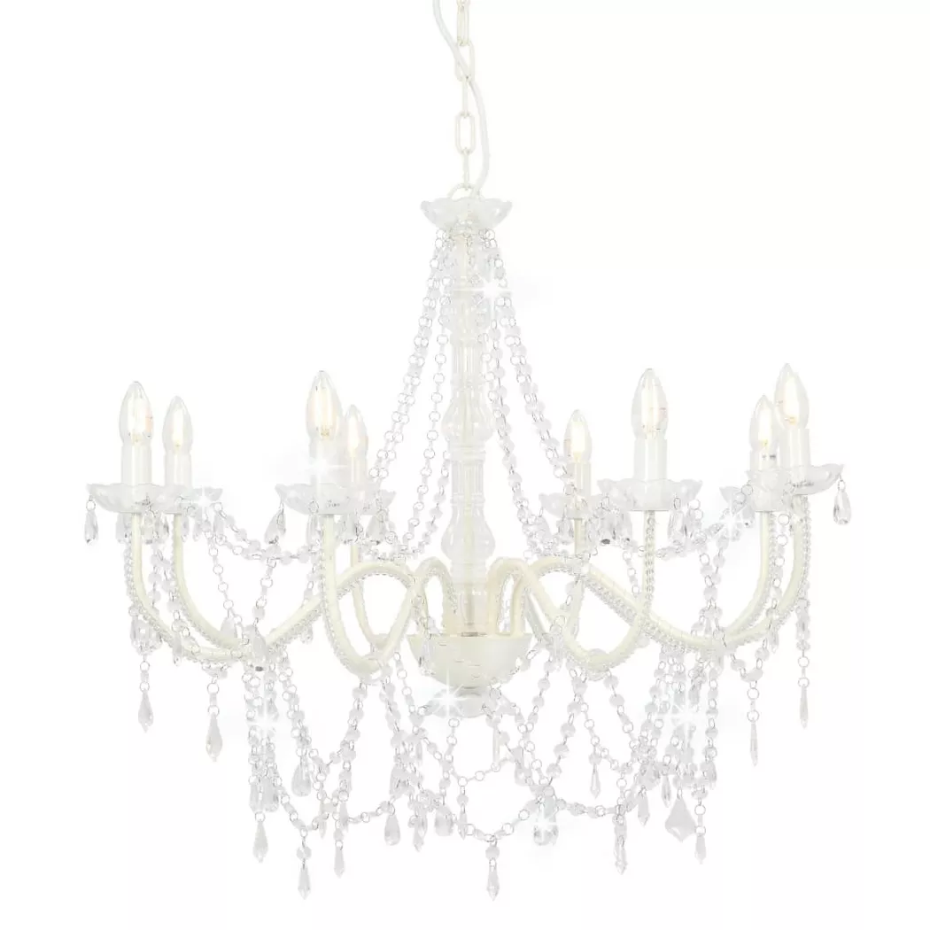 Lustre avec perles Blanc 8 ampoules E14 Vidaxl