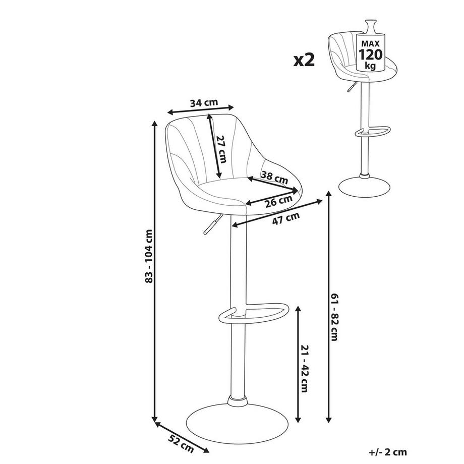 Beliani Set mit 2 Barhockern aus Stoff  LUCCA  