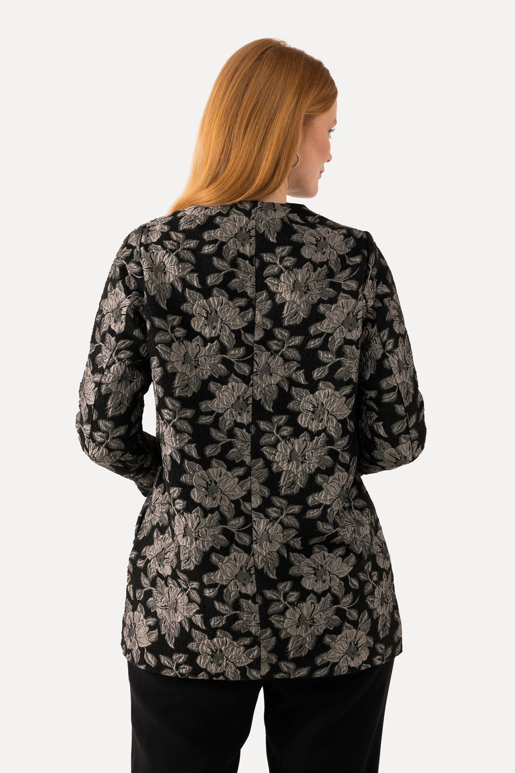 Ulla Popken  Jacke, Metallic-Blüten-Jacquard, V-Ausschnitt 