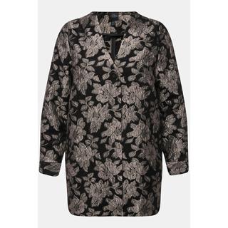 Ulla Popken  Jacke, Metallic-Blüten-Jacquard, V-Ausschnitt 