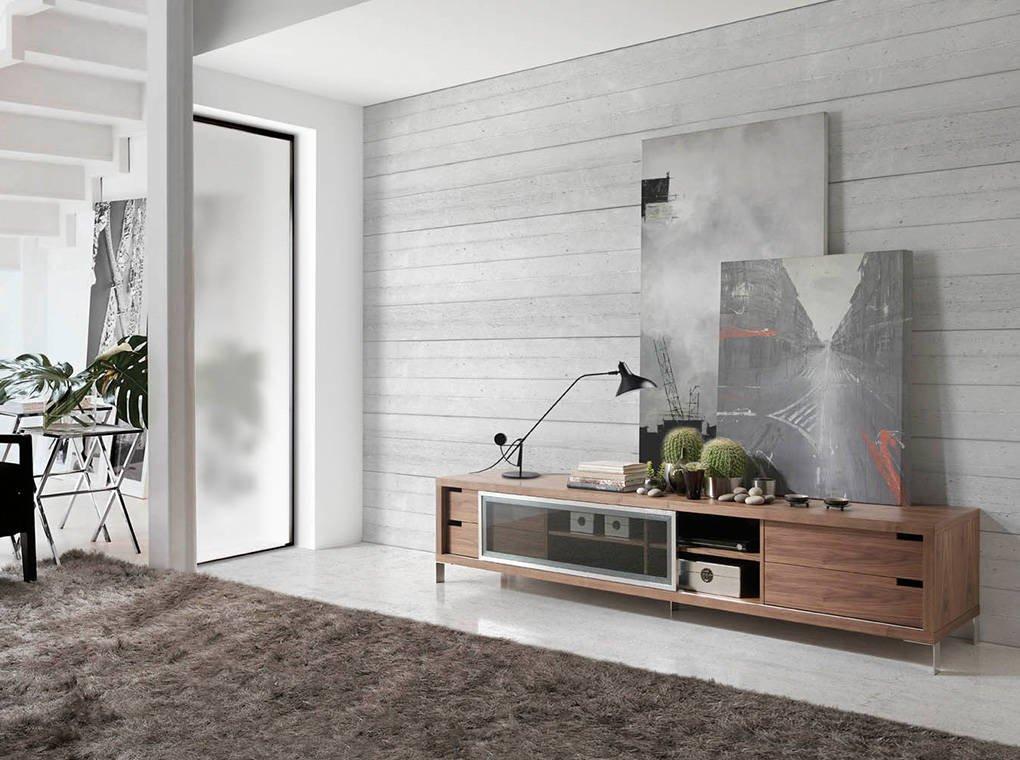 ANGEL CERDA Meuble TV noyer et acier chromé  