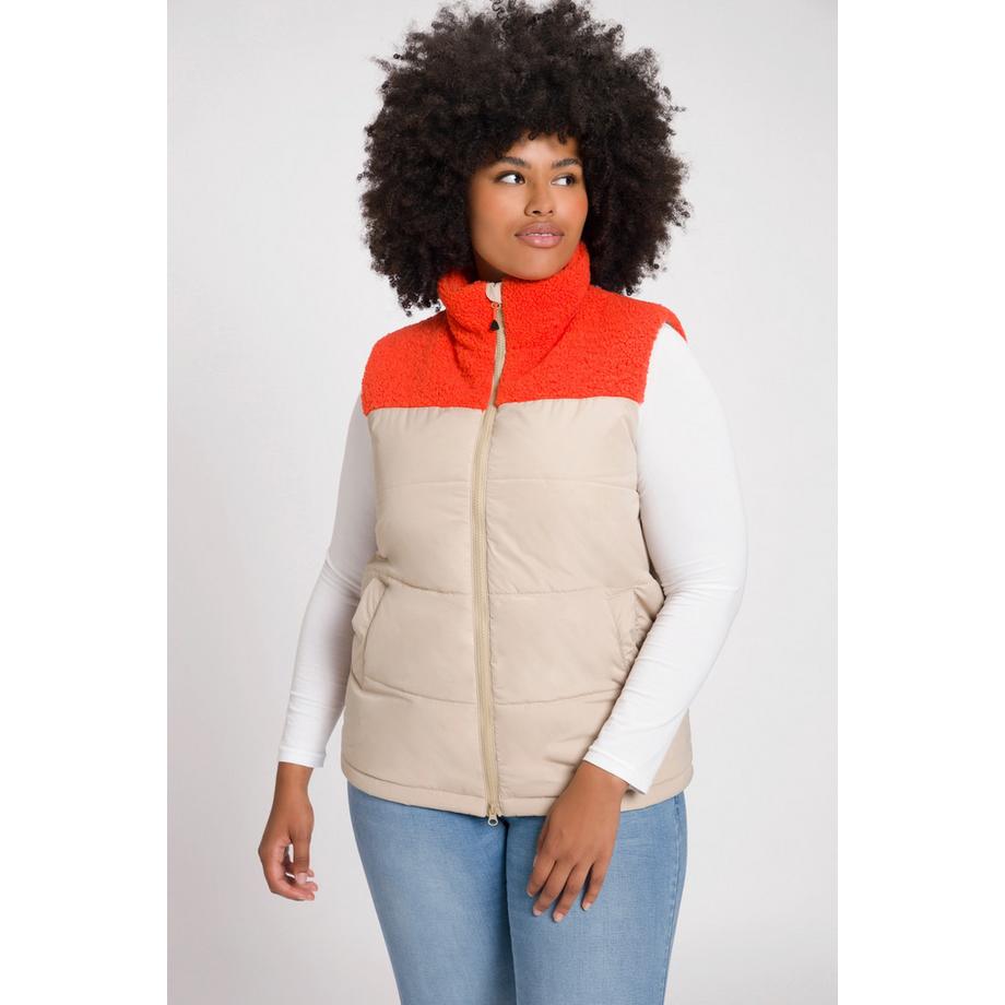 Ulla Popken Steppweste Teddyfleece Stehkragen 2-Wege-Zipper  
