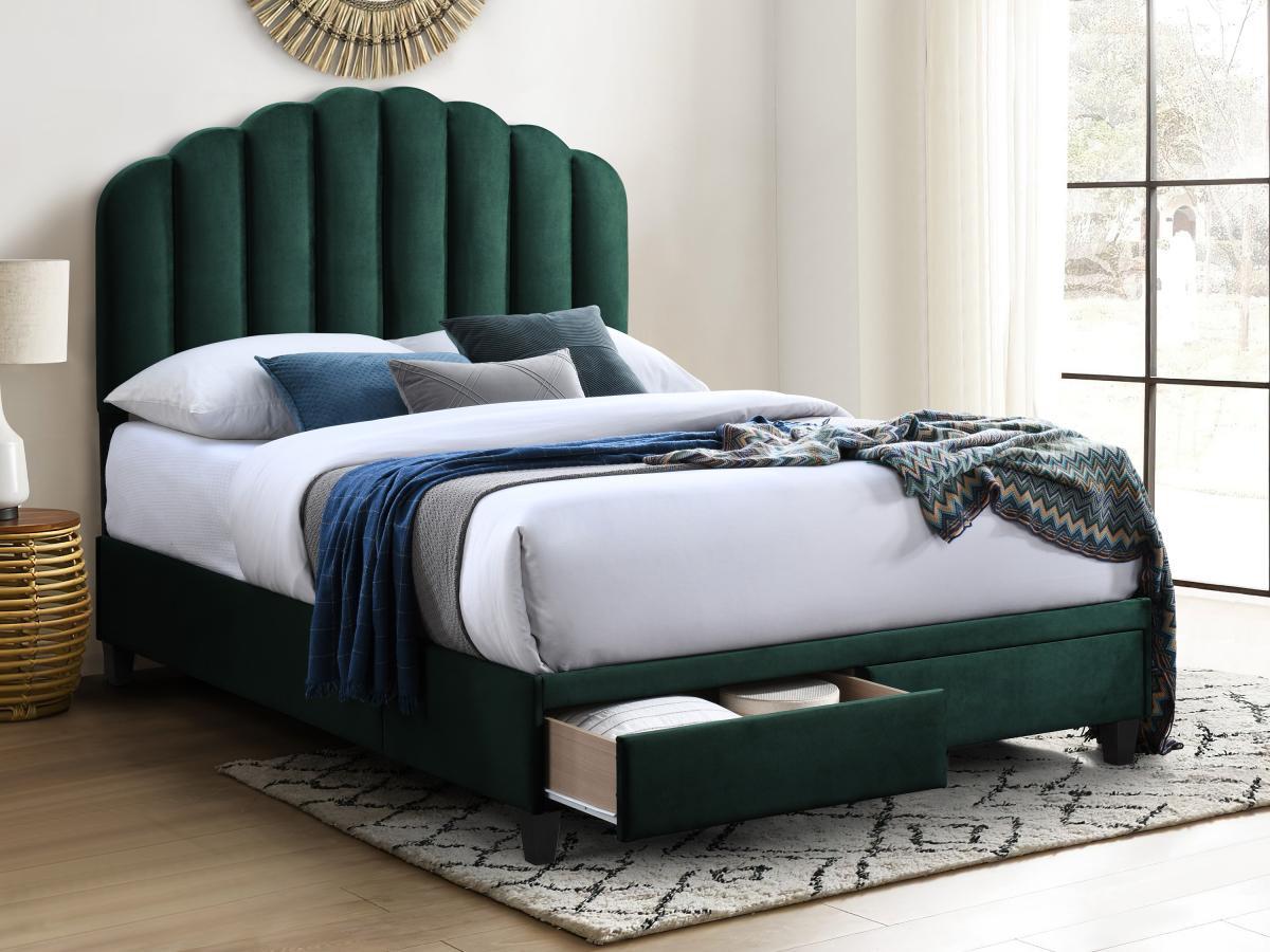 Vente-unique Letto 160 x 200 cm con cassetti Velluto Verde abete + Materasso  - ILISIO  