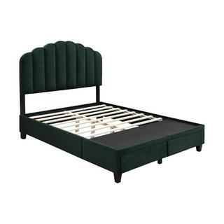 Vente-unique Letto 160 x 200 cm con cassetti Velluto Verde abete + Materasso  - ILISIO  