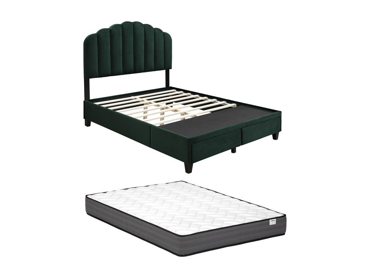 Vente-unique Letto 160 x 200 cm con cassetti Velluto Verde abete + Materasso  - ILISIO  