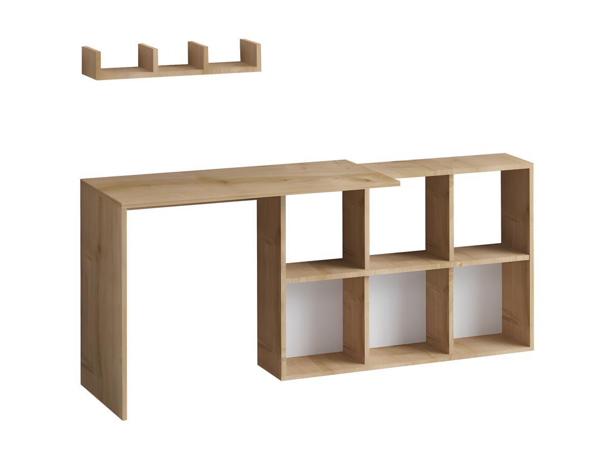 Image of Schreibtisch mit 6 Fächern & Wandregal - Holzfarben - KADONA Schreibtisch mit 6 Fächern & Wandregal - Holzfarben - KADONA