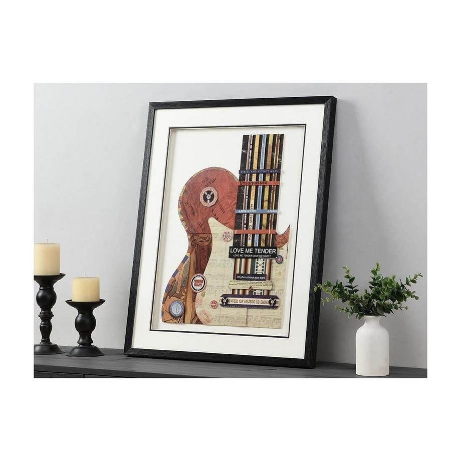 OZAIA Tableau collage guitare effet 3D HERO avec cadre Multicolore  