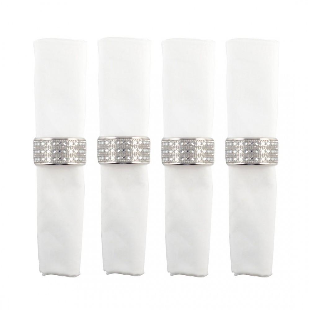 Image of Set Mit 4 Serviettenringen Silber Mit Kleinen Diamanten Unisex ONE SIZE