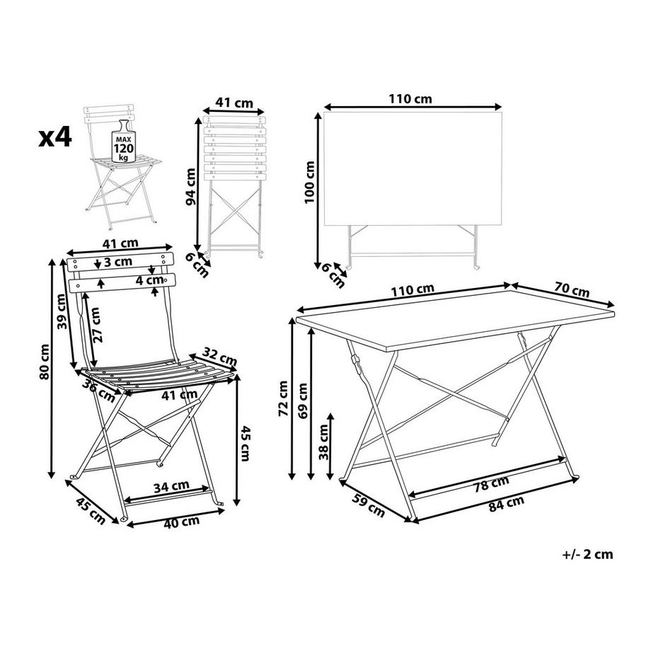 Beliani Ensemble de salle à manger de jardin pour 4 personnes en Acier Moderne FIORI  