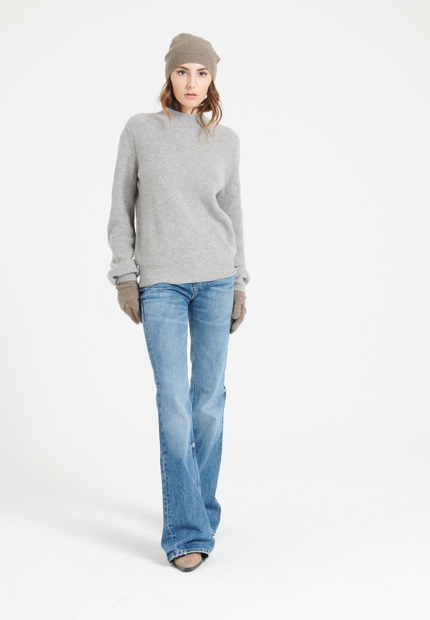 Image of Mia 1 Pullover Mit Stehkragen - 100% Kaschmir Damen Grau M