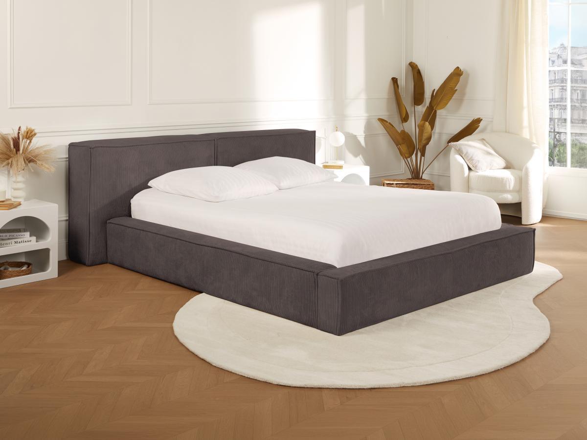 PASCAL MORABITO Lit coffre 180 x 200 cm - Velours côtelé - Taupe + Matelas - TIMANO de Pascal Morabito  