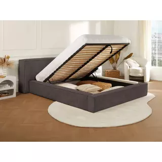 Letto con rete contenitore 140 x 190 cm Velluto Grigio RILIODA