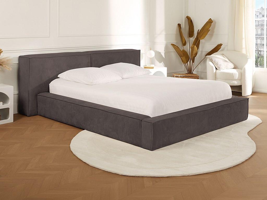 PASCAL MORABITO Lit coffre 180 x 200 cm - Velours côtelé - Taupe + Matelas - TIMANO de Pascal Morabito  