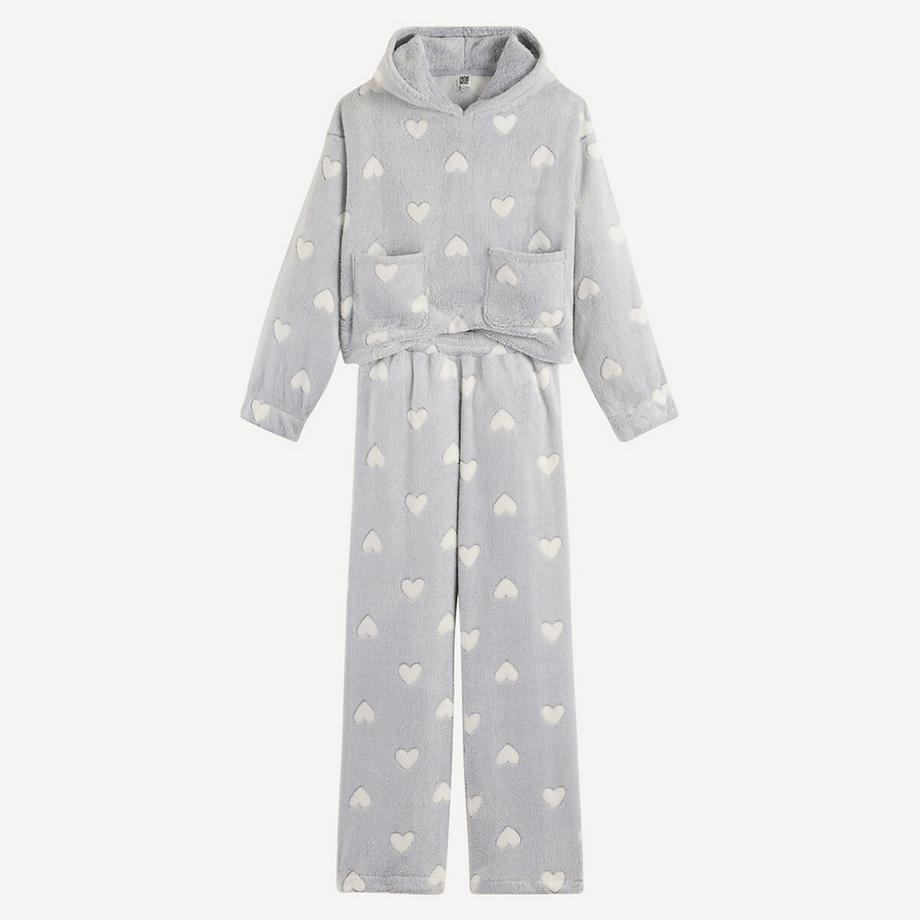 Langärmeliger Pyjama aus Fleece mit Herzchen-Print