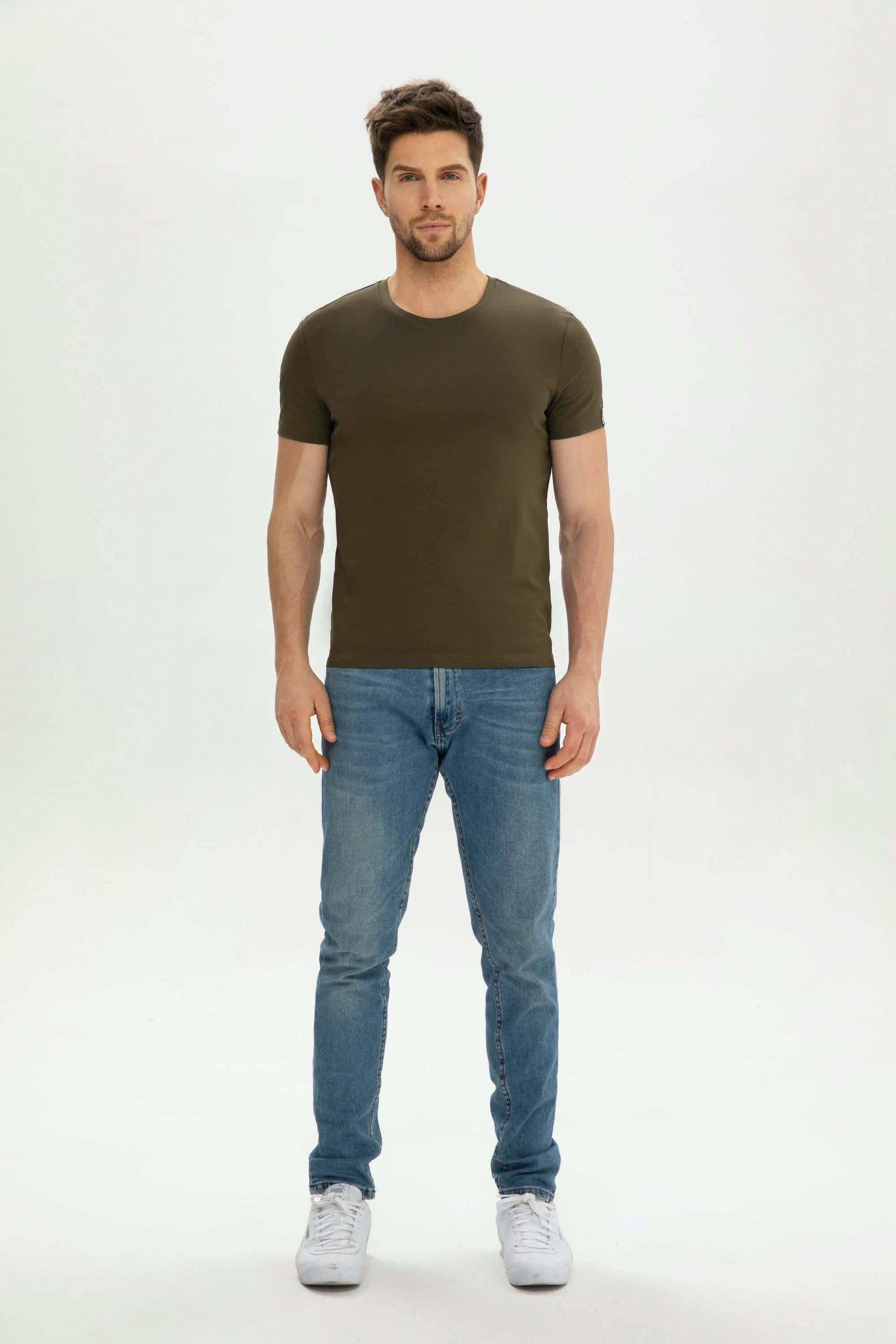 Image of Herren-t-shirt Aus Baumwolle Mit Rundhalsausschnitt, 185 G Herren Khaki M