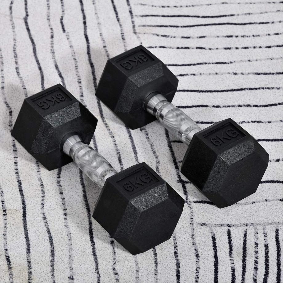Northio  Set Di 2 Manubri Esagonali, 2X6 Kg, Ghisa Con Copertura In Gomma, Nero 
