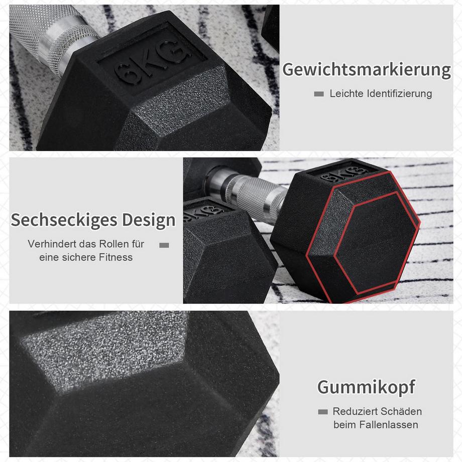 Northio  Set Di 2 Manubri Esagonali, 2X6 Kg, Ghisa Con Copertura In Gomma, Nero 