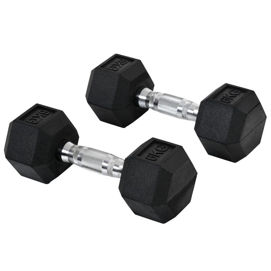 Set Di 2 Manubri Esagonali, 2X6 Kg, Ghisa Con Copertura In Gomma, Nero