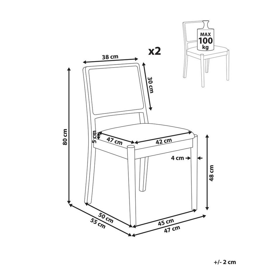 Beliani Esszimmerstuhl 2er Set aus Gummibaumholz Retro TAMARAC  