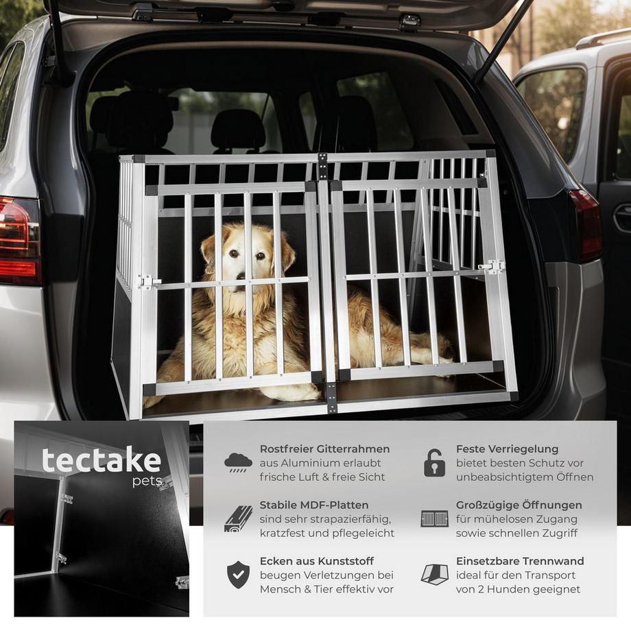 Tectake  Hundetransportbox doppel  mit schräger Rückwand aus Aluminium, robust und pflegeleicht 