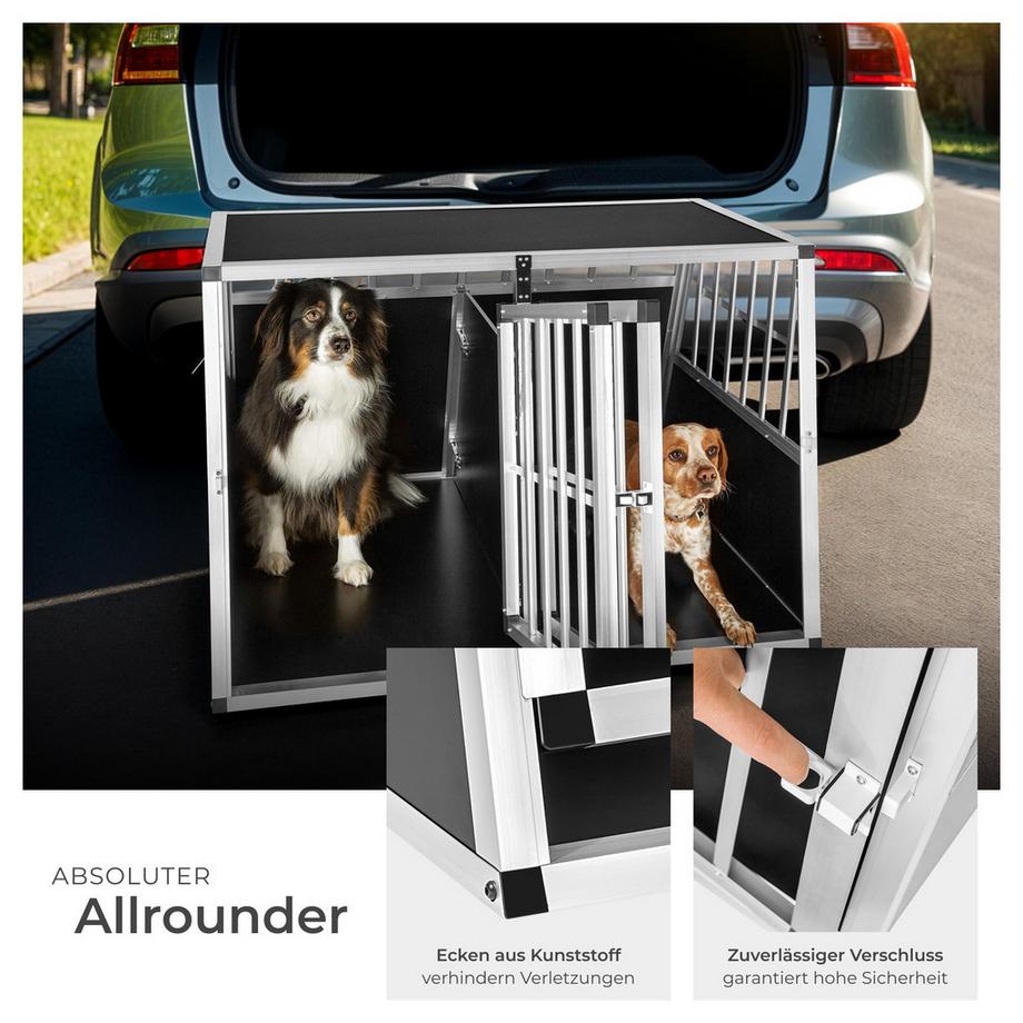 Tectake  Hundetransportbox doppel  mit schräger Rückwand aus Aluminium, robust und pflegeleicht 