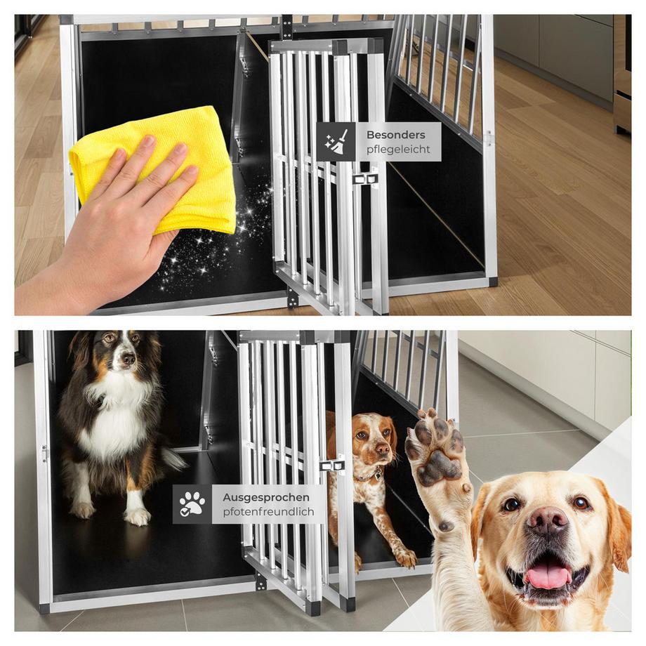 Tectake  Hundetransportbox doppel  mit schräger Rückwand aus Aluminium, robust und pflegeleicht 