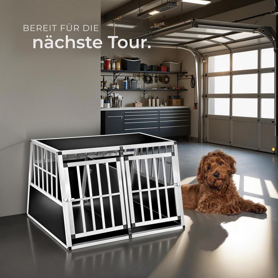 Tectake  Hundetransportbox doppel  mit schräger Rückwand aus Aluminium, robust und pflegeleicht 