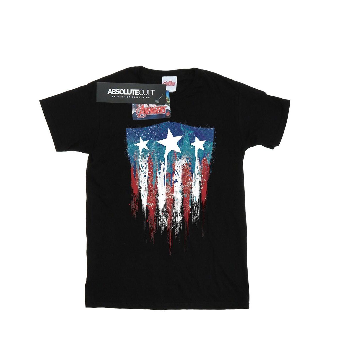 Image of Captain America Flag Shield Tshirt Damen Schwarz XXL