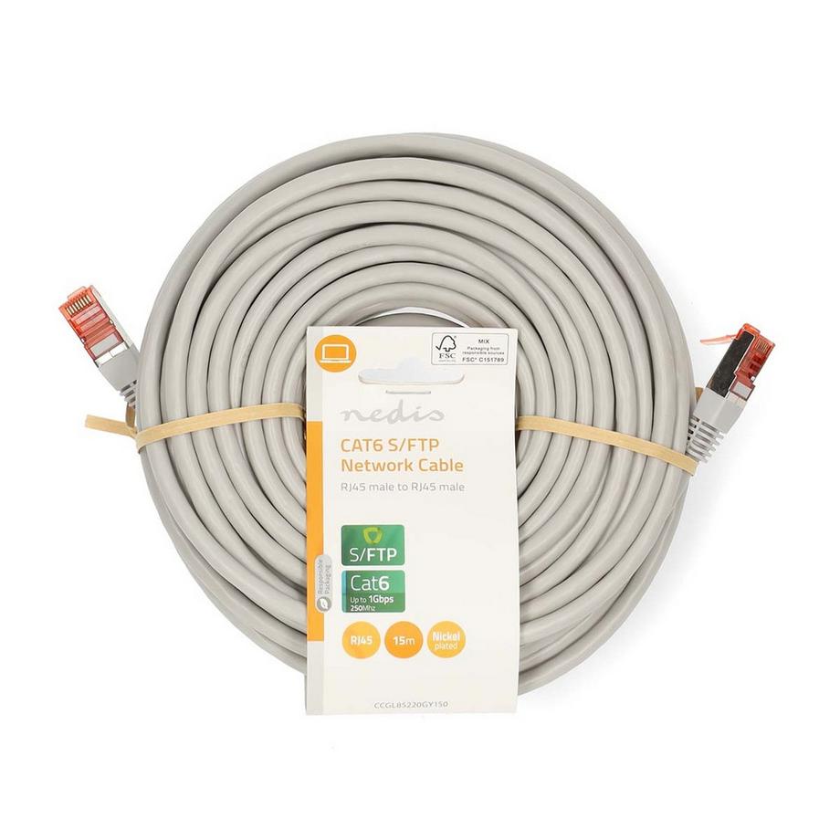 Nedis  Câble réseau CAT6 | RJ45 mâle | RJ45 mâle | SF/UTP | 15.0 m | Rond | PVC | Gris | Etiquette 