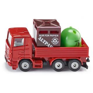 siku  0828, Recycling-Transporter, Metall/Kunststoff, Rot, Inkl. 1 Altpapierund 1 Glas-Container 