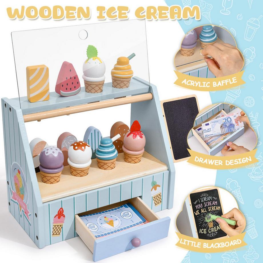 Activity-board  Glacier pour Enfants, Accessoires de Magasin avec Accessoires de Magasin Marchand, Magasin de Crème Glacée, Jouet de Crème Glacée pour enfants 