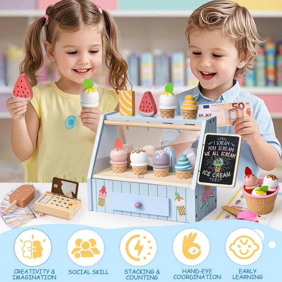 Activity-board  Glacier pour Enfants, Accessoires de Magasin avec Accessoires de Magasin Marchand, Magasin de Crème Glacée, Jouet de Crème Glacée pour enfants 