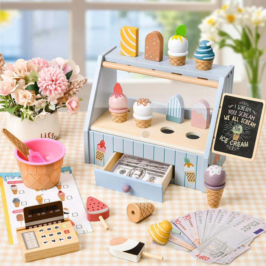 Activity-board  Glacier pour Enfants, Accessoires de Magasin avec Accessoires de Magasin Marchand, Magasin de Crème Glacée, Jouet de Crème Glacée pour enfants 