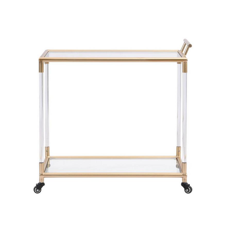 Vente-unique  Desserte de cuisine à roulettes double plateau en verre trempé et métal - Transparent et doré - ORULA 