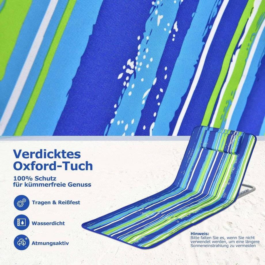 Northix  Ensemble de 2 tapis de plage avec table d'appoint et chaises longues réglables 151 x 55,5 x 27-47 bleu + vert 