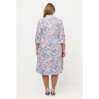 Ulla Popken  Hemdblusenkleid, Blüten, A-Linie, Hemdkragen, 3/4-Arm 