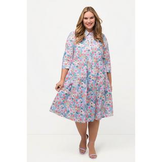 Ulla Popken  Hemdblusenkleid, Blüten, A-Linie, Hemdkragen, 3/4-Arm 